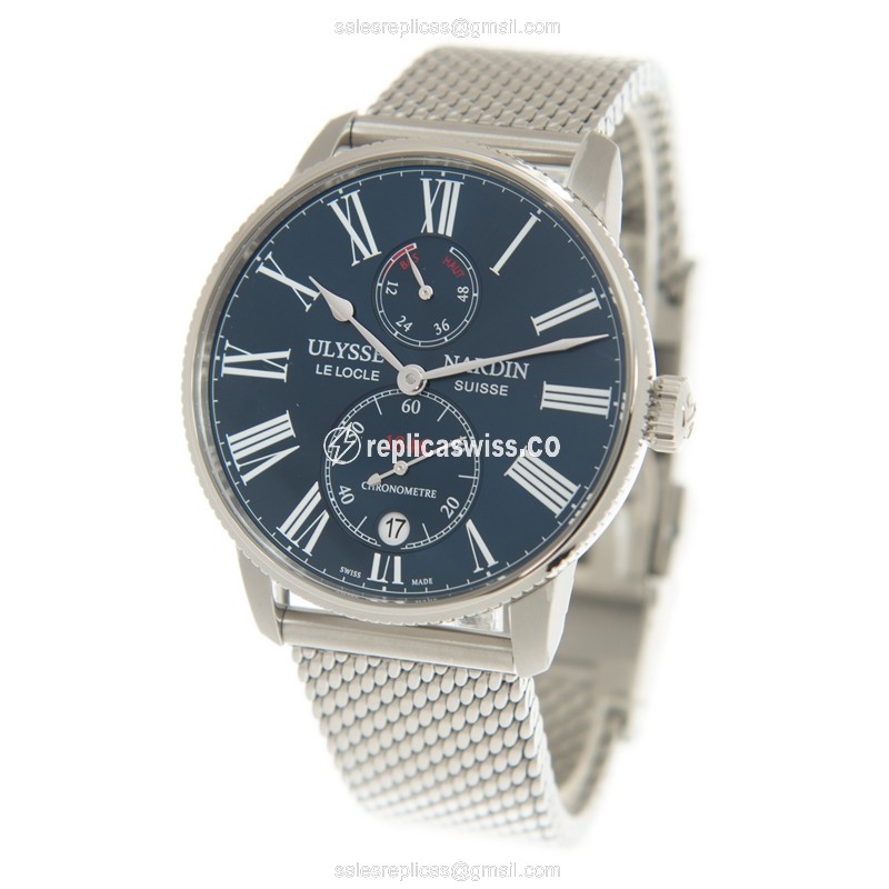 Ulysse Nardin 1183-310-7MIL/43 MARINE Replica - Automatic - Steel Case - Blue Dial - Silver Steel Band - View 3