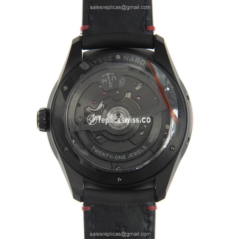 Ulysse Nardin Black Freak Replica - Automatic - Titanium Case - Black Dial - Leather Strap - View 3