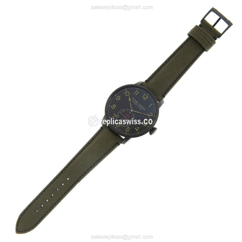 Ulysse Nardin 1183-320LE/BLACK MARINE - Automatic - Steel Case - Black Dial - Green Canvas Strap - View 2