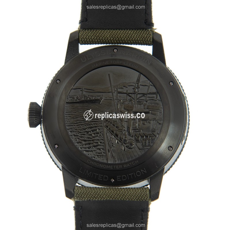 Ulysse Nardin 1183-320LE/BLACK MARINE - Automatic - Steel Case - Black Dial - Green Canvas Strap - View 3