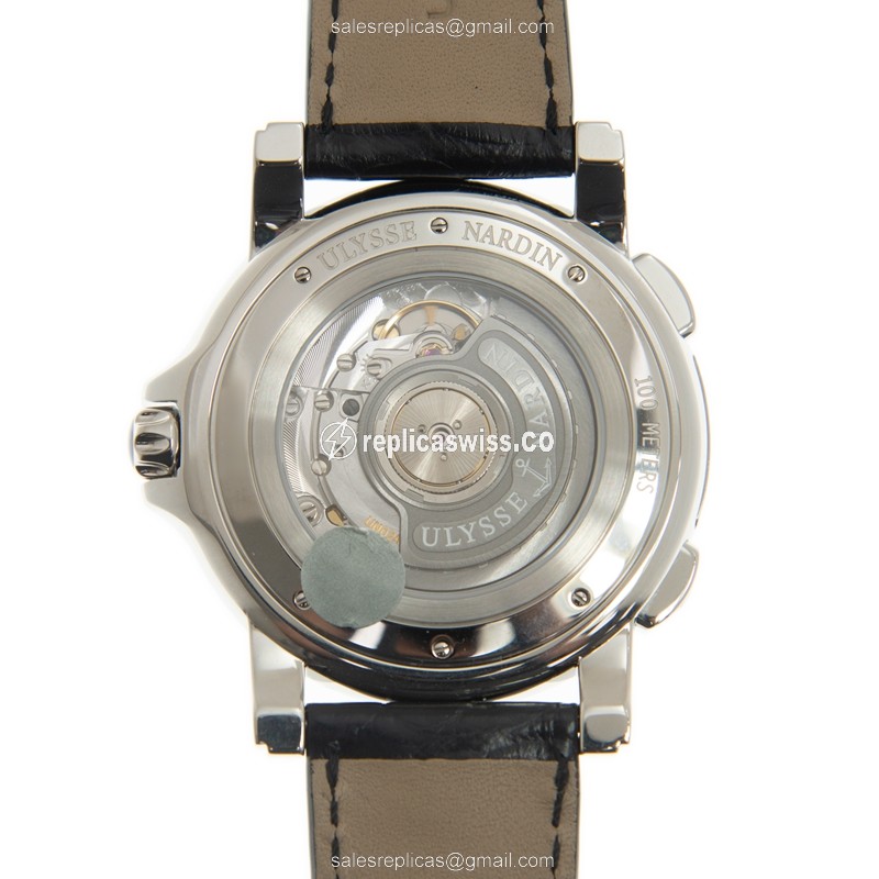 Ulysse Nardin 243-55/62 Replica - Dual Time - Automatic - Steel Case - Black Dial, Leather Strap - Buckle Clasp - View 3
