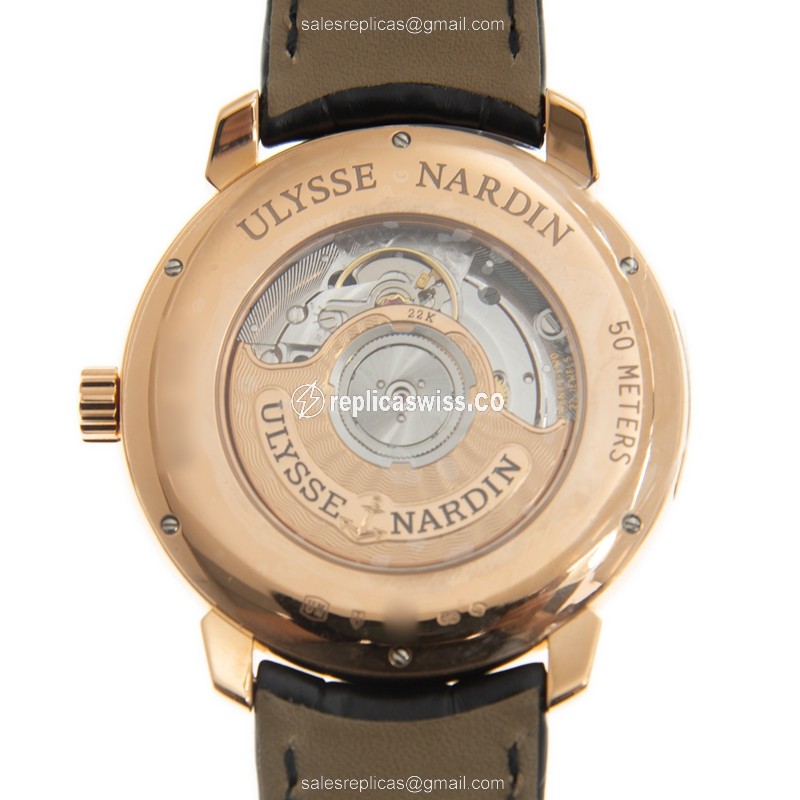 Ulysse Nardin 8152-111-2/SINGE CLASSIQUE - Automatic 18kt Rose Gold - Black Dial, Alligator Black Strap - View 3