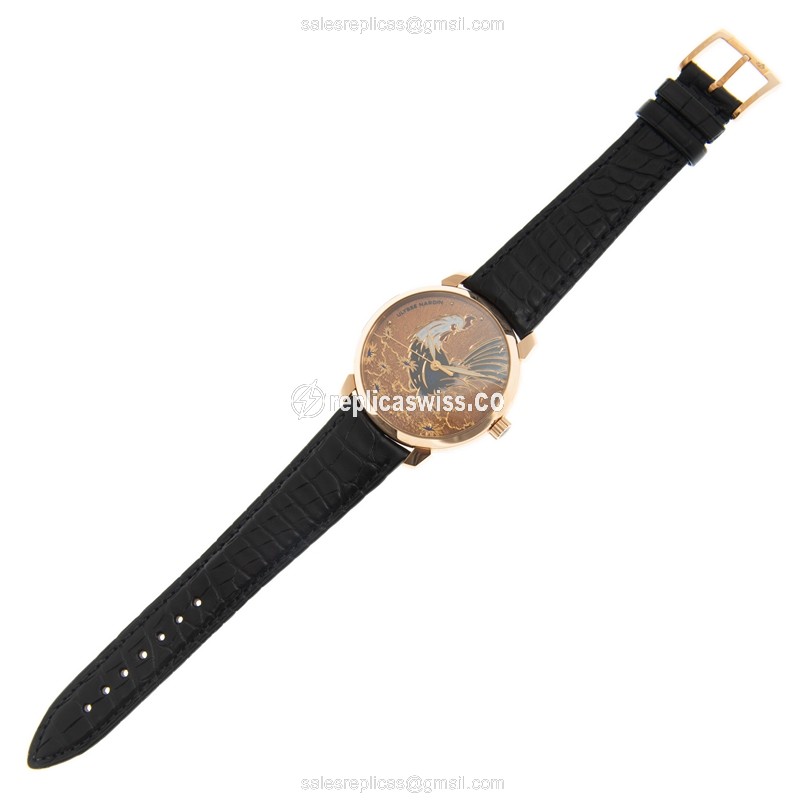 Ulysse Nardin 8152-111-2 Rooster CLASSIQUE - Automatic 18kt Gold - Gold Dial - Black Alligator Strap - View 2