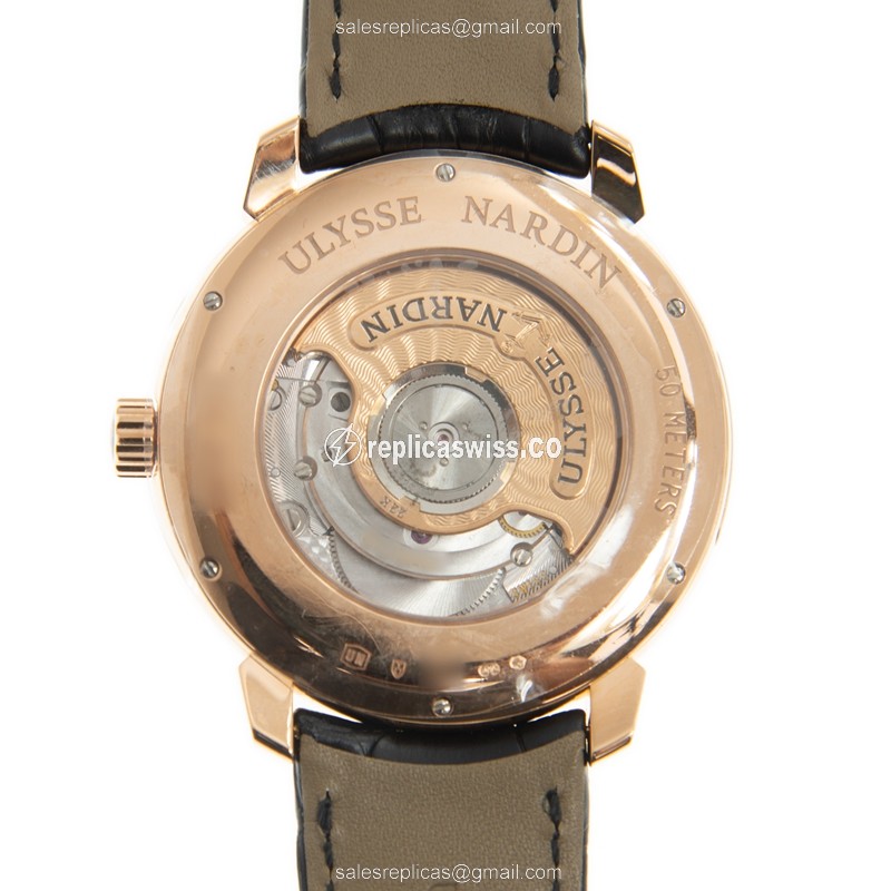 Ulysse Nardin 8152-111-2 Rooster CLASSIQUE - Automatic 18kt Gold - Gold Dial - Black Alligator Strap - View 3
