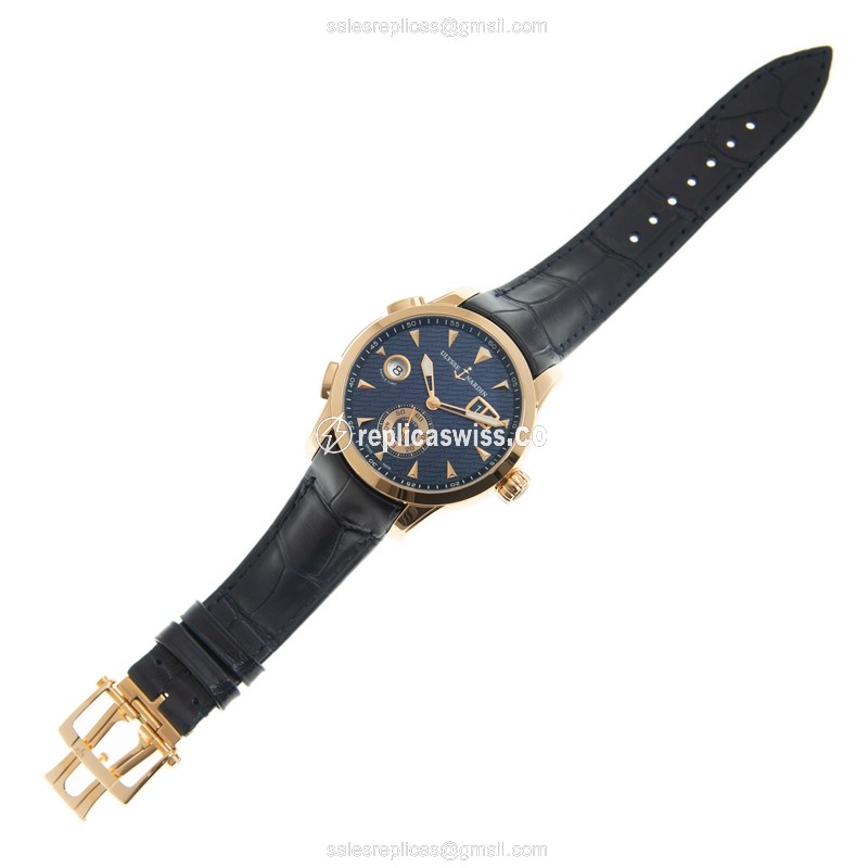 Ulysse Nardin 3346-126LE/93 CLASSIQUE - Auto - 18kt Rose Gold - Blue Dial - Alligator Blue Strap - View 2