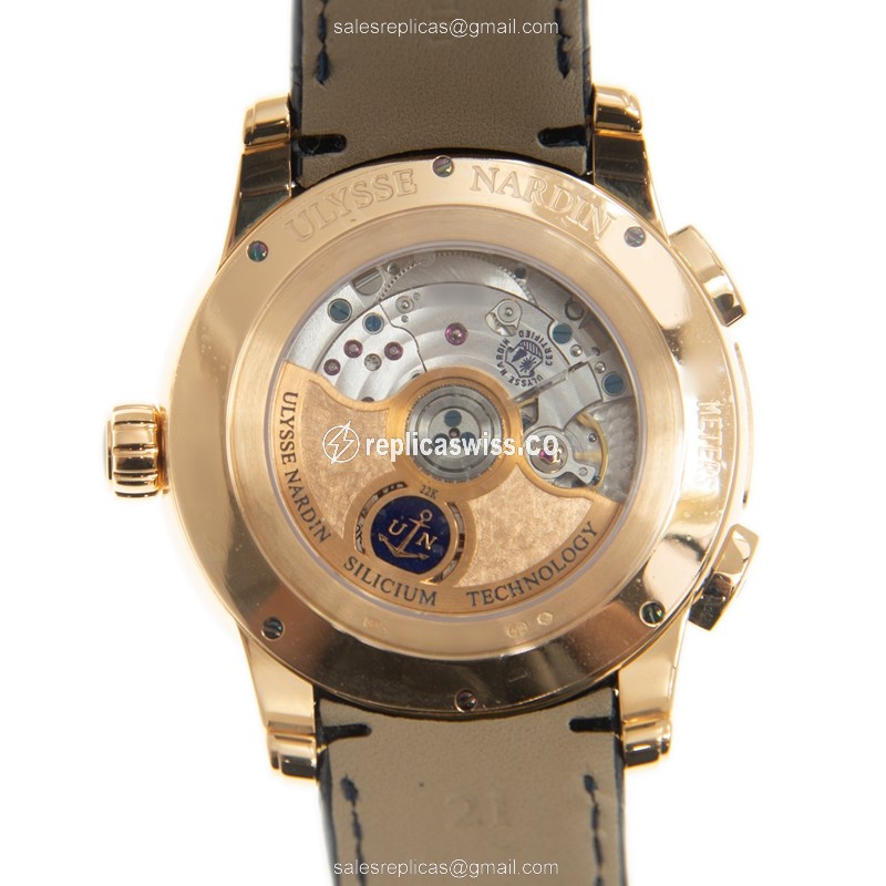 Ulysse Nardin 3346-126LE/93 CLASSIQUE - Auto - 18kt Rose Gold - Blue Dial - Alligator Blue Strap - View 3
