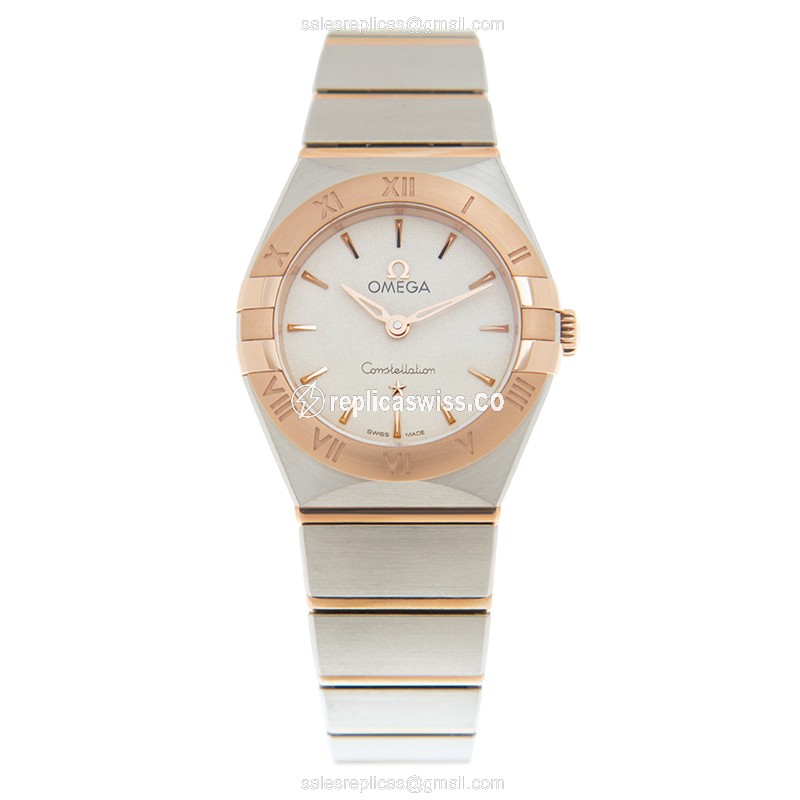 Omega Constellation Replica - Quartz - 18kt Rose Gold & Steel Case - White Dial - Gold Strap - View 2