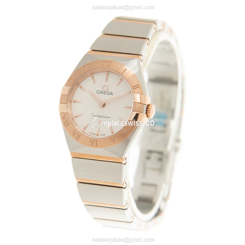 Omega Constellation Replica - Quartz - 18kt Rose Gold & Steel Case - White Dial - Gold Strap - View 3