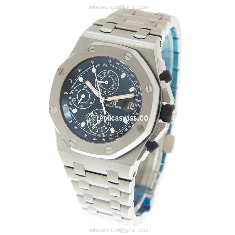 Audemars Piguet Royal Oak Offshore Replica - Automatic - Steel Case - Blue Dial - Silver Strap - View 3