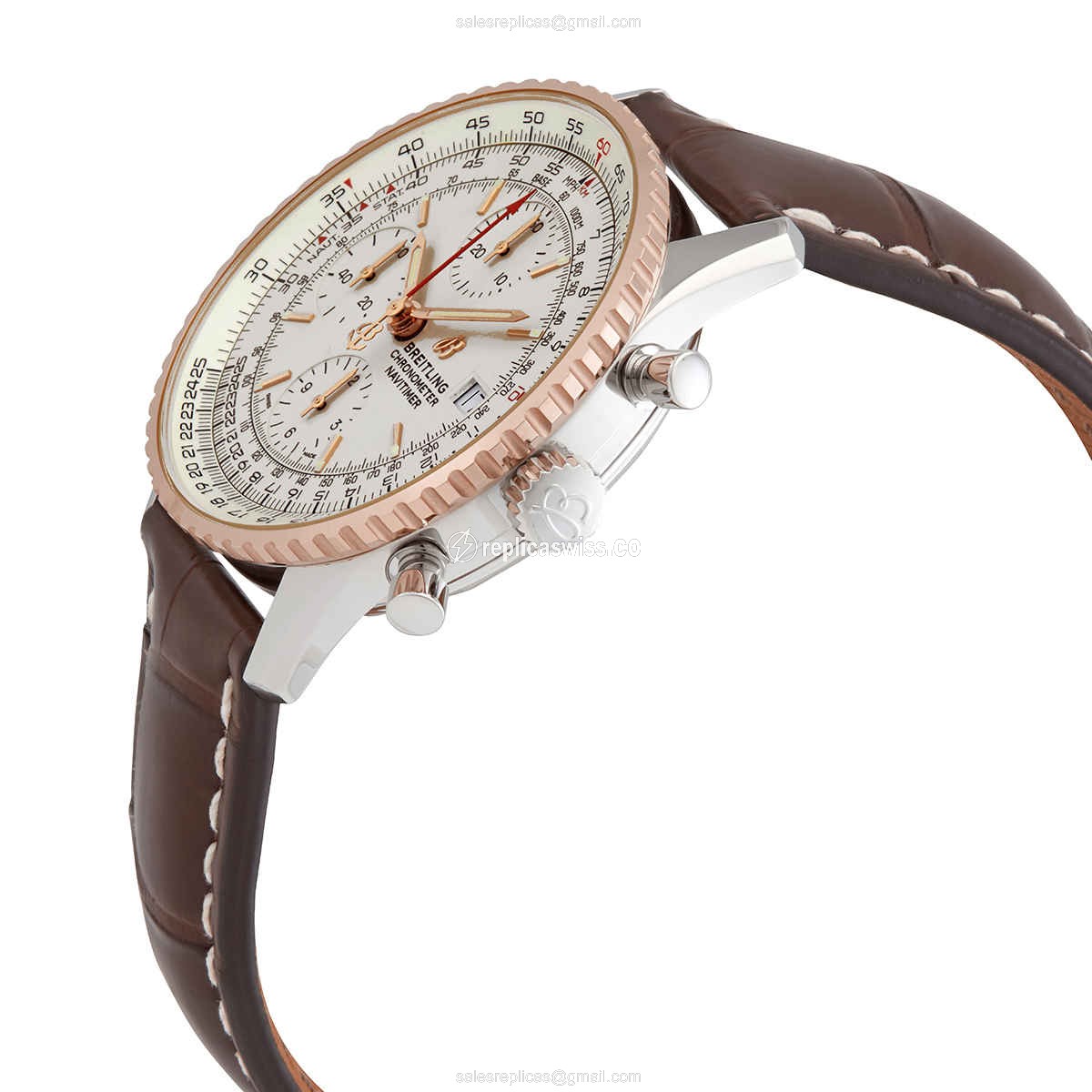 Navitimer 1 Replica - Automatic - Stainless Steel - Silver Dial, Brown Alligator Strap - View 2