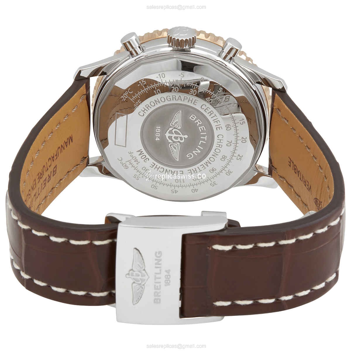 Navitimer 1 Replica - Automatic - Stainless Steel - Silver Dial, Brown Alligator Strap - View 3