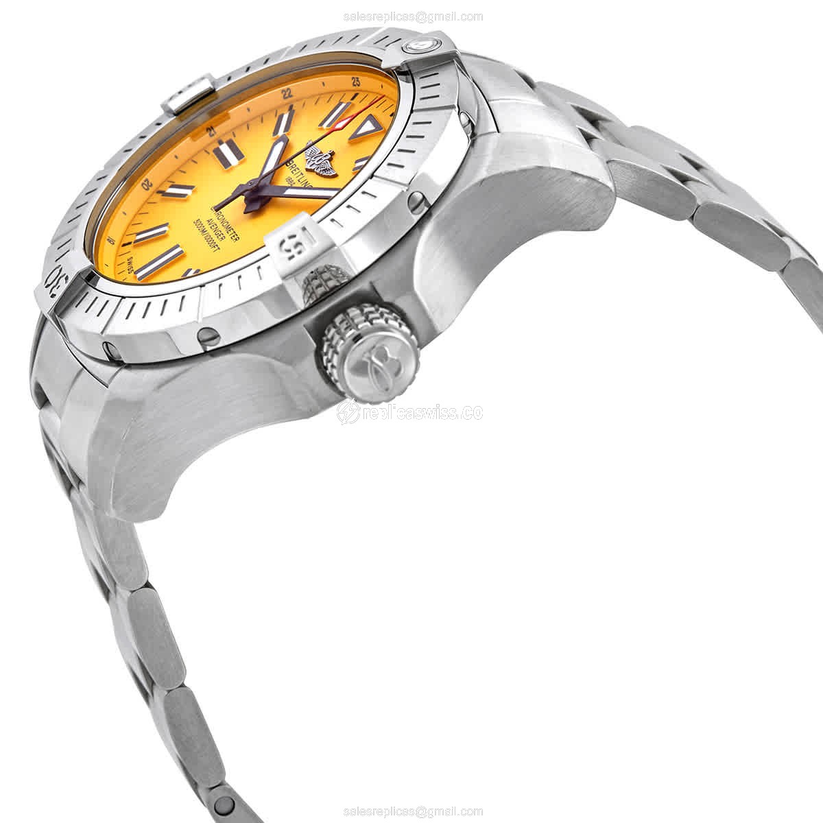 Breitling Avenger II Replica - Automatic - Yellow Dial - Steel Case - Silver Strap - View 2