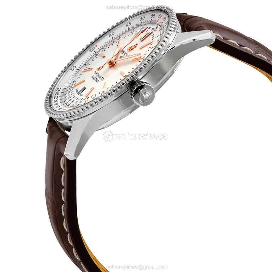 Breitling A17326211G1P2 NAVITIMER 1 - Auto - Stainless - White Dial - Brown Alligator Buckle - View 2