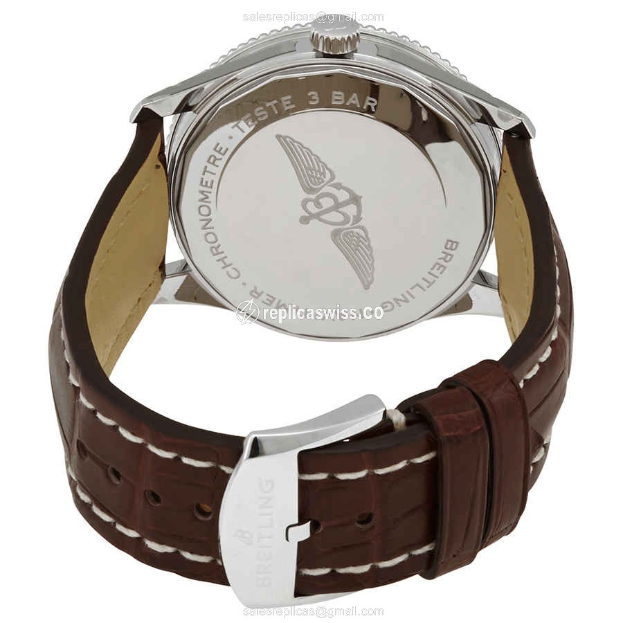 Breitling A17326211G1P1 NAVITIMER 1 - Automatic - Steel Case - Silver Dial - Brown Alligator Strap - View 3