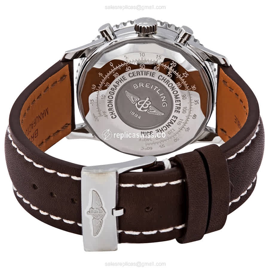 Breitling NAVITIMER 1 Replica - Automatic - Stainless Steel - Silver Dial - Brown Leather Strap - View 3