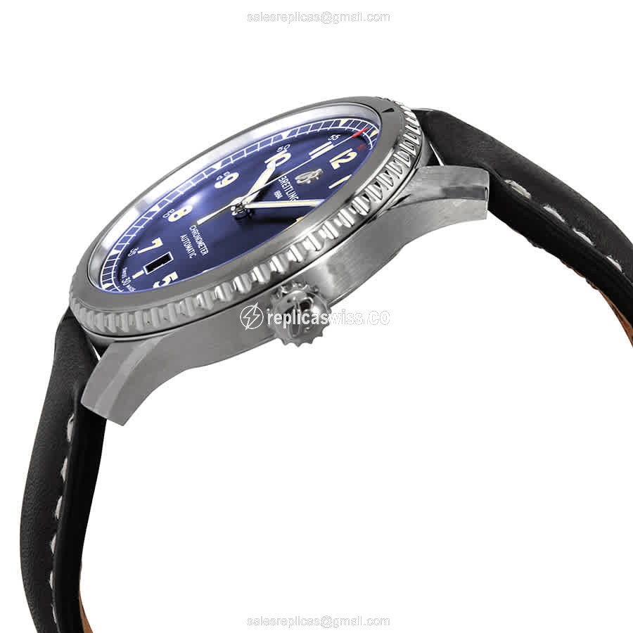 Breitling Aviator 8 Replica - Automatic - Stainless Steel - Blue Dial - Alligator Black - View 2