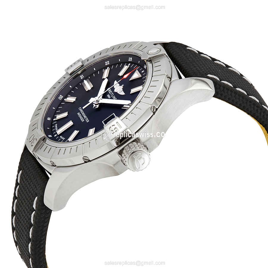 Breitling Avenger II Replica - Automatic - Blue Dial - Steel Case - Black Canvas Strap - View 2