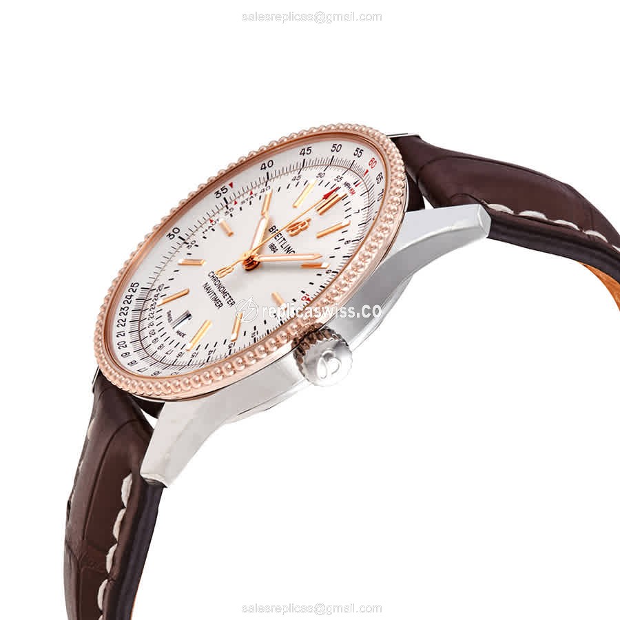 Breitling Replica NAVITIMER 1 - Automatic - Steel Case - Silver Dial - Brown Alligator Strap - View 2