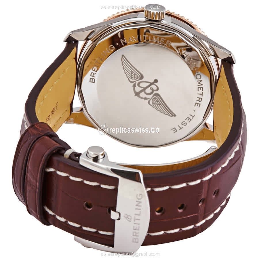 Breitling Replica NAVITIMER 1 - Automatic - Steel Case - Silver Dial - Brown Alligator Strap - View 3