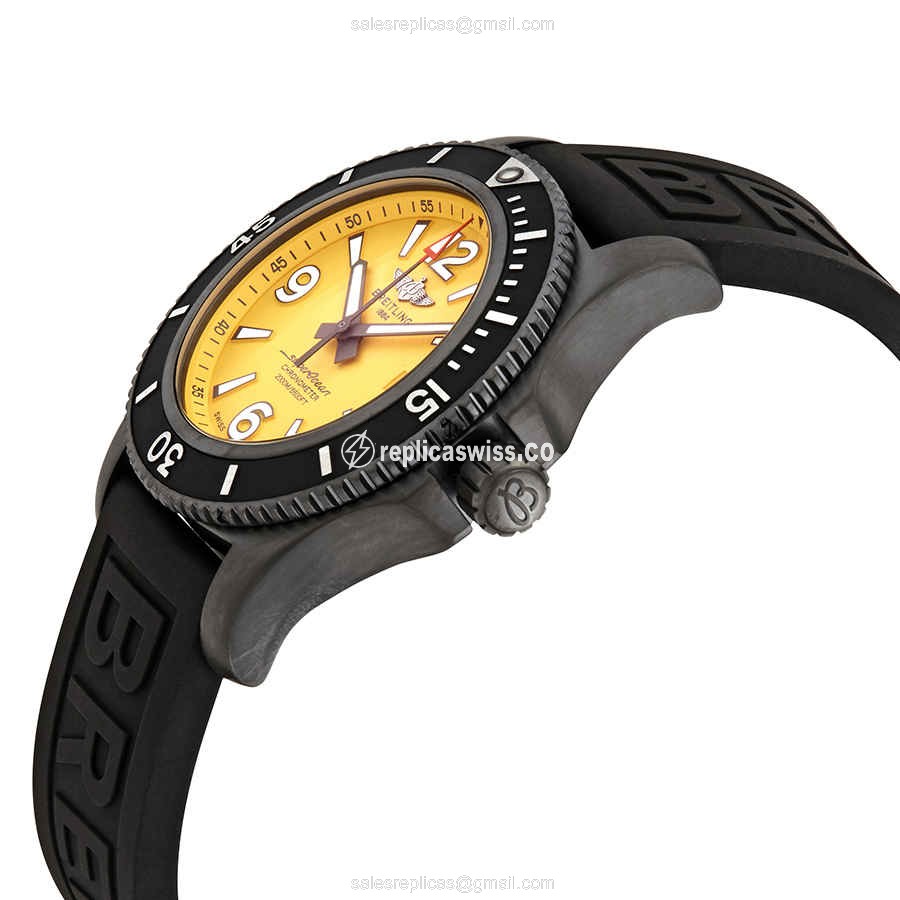 Breitling Superocean Replica - Automatic - Yellow Dial - Steel Case - Black Rubber Strap - View 2
