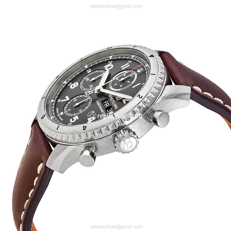 Breitling AVIATOR 8 Replica - Automatic - Steel - Black Dial - Brown Cowhide - View 2