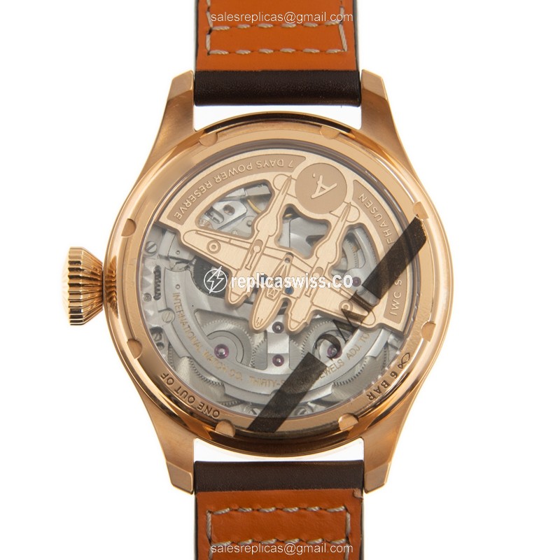 IWC PILOTS Replica - Automatic 18kt Rose Gold - Brown Dial - Brown Cowhide - Clasp - View 3