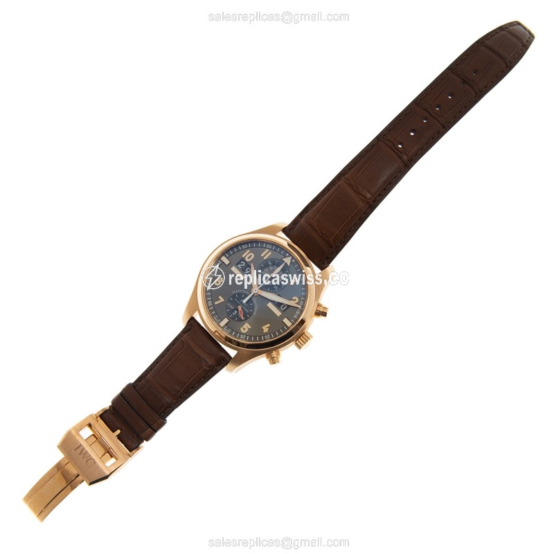 Rolex IW379103 Pilot Replica - Automatic 18kt Rose Gold - Gray Dial - Brown Alligator Strap - View 2
