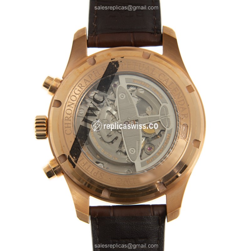 Rolex IW379103 Pilot Replica - Automatic 18kt Rose Gold - Gray Dial - Brown Alligator Strap - View 3