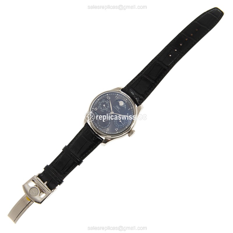 IWC Portuguese Replica - Automatic - 18kt Gold - Gray Dial - Black Alligator Strap - View 2