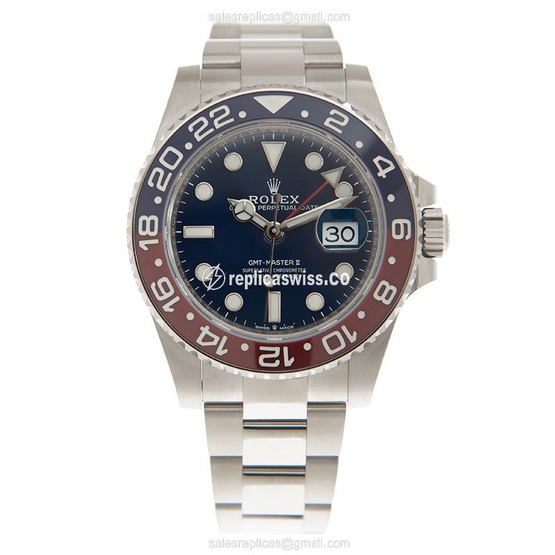 Rolex GMT Master II Replica - Automatic - White Gold Case - Blue Dial - Silver Clasp & Gold Strap - View 2