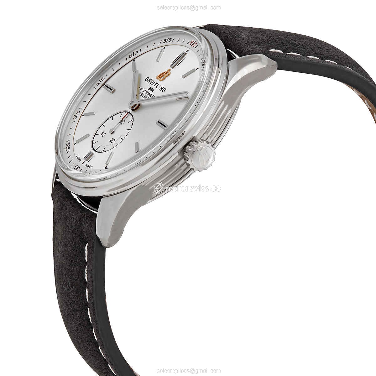 Breitling Premier Replica - Automatic - Stainless Steel - Silver Dial - Brown Leather Strap - Buckle Clasp - View 2