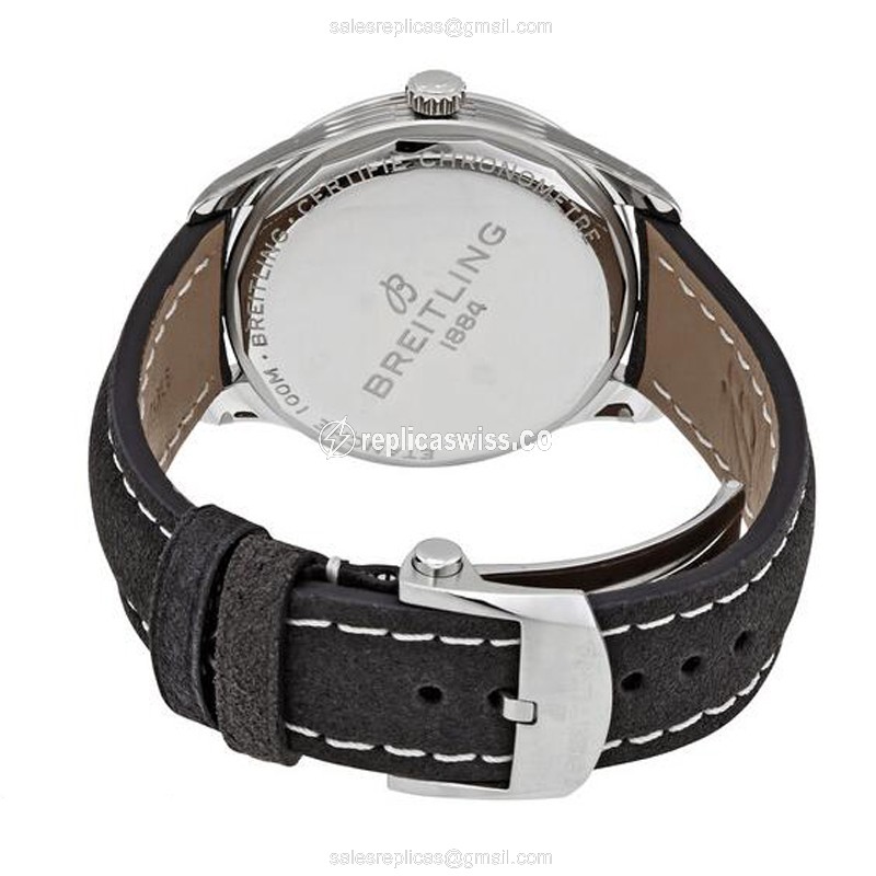 Breitling Premier Replica - Automatic - Stainless Steel - Silver Dial - Brown Leather Strap - Buckle Clasp - View 3