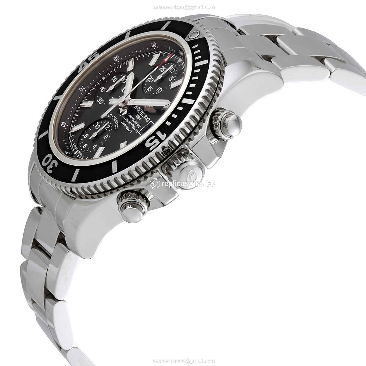 Breitling Superocean Replica - Automatic - Black Dial - Steel Case - Silver Band - View 2