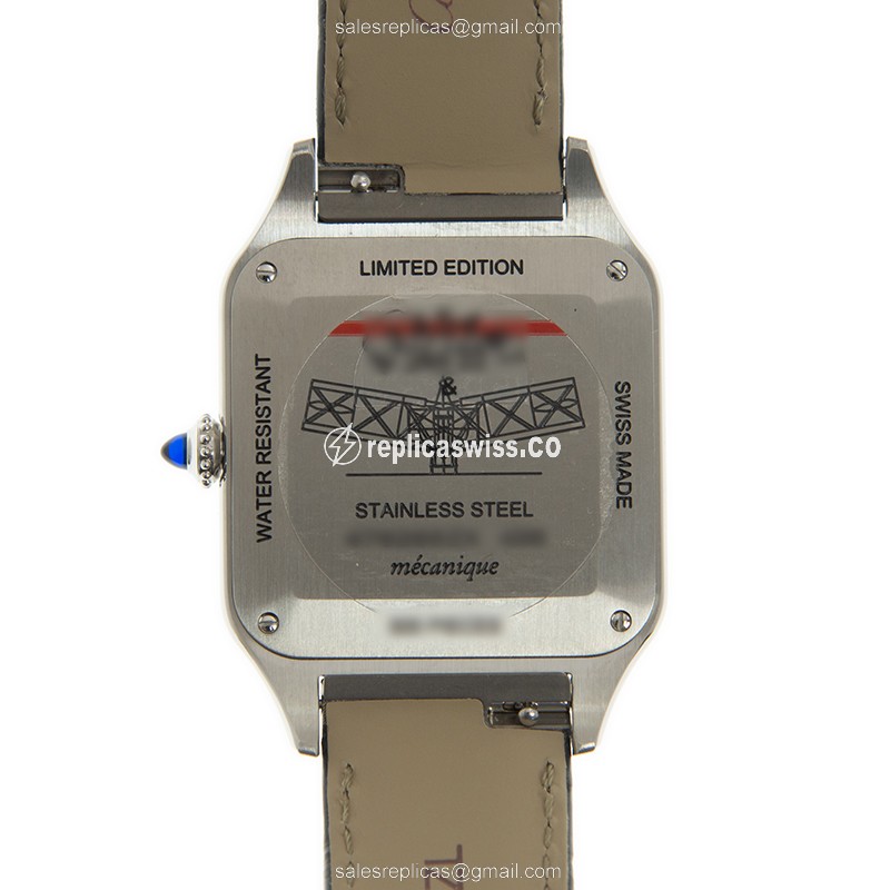 Cartier Santos Replica - Automatic - 18kt Gold & Steel - Dark Grey Dial - Grey Alligator Strap - View 3