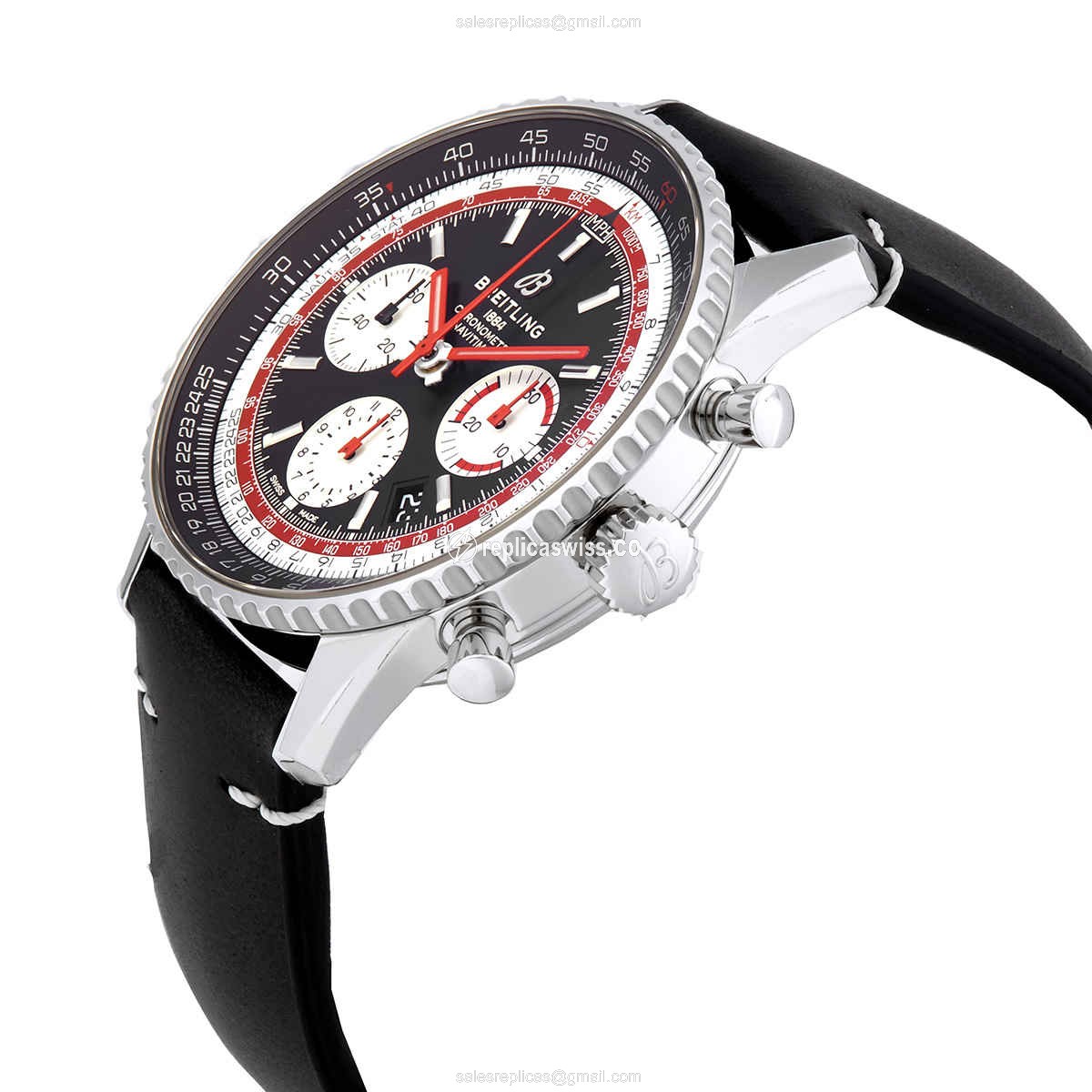 Breitling NAVITIMER 1 Replica - Automatic - Steel Case - Black Dial - Leather Strap - View 2