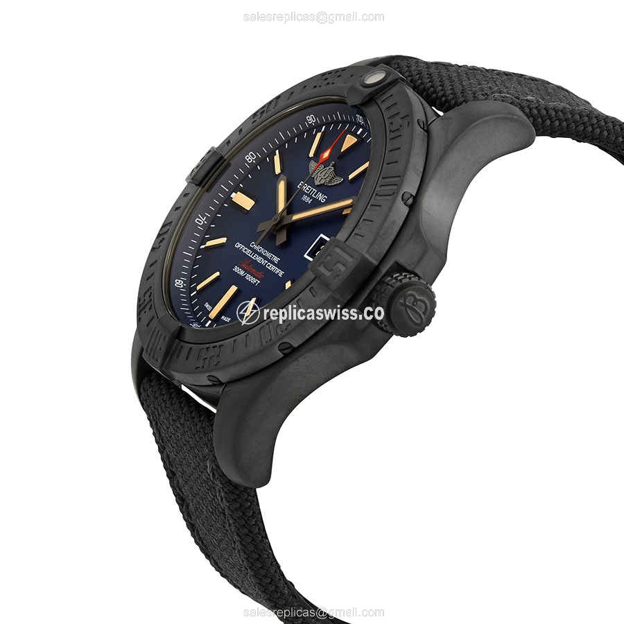 Breitling Avenger II Replica - Automatic - Titanium Case - Blue Dial - Black Canvas Strap - View 2