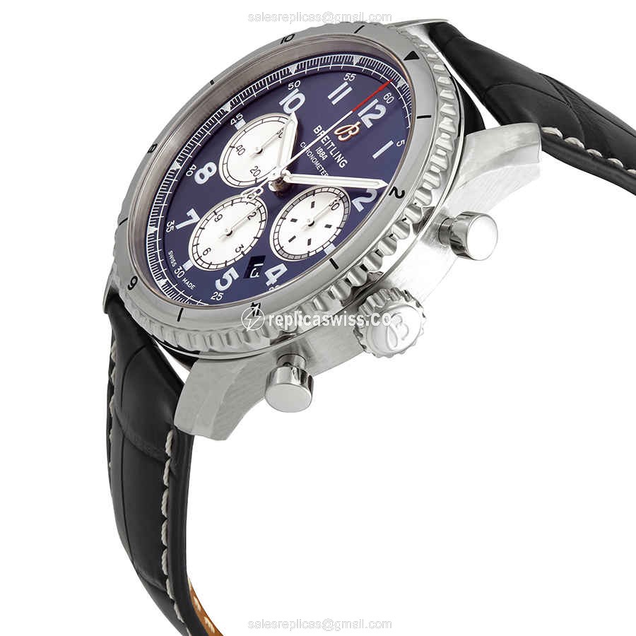 Breitling AVIATOR 8 Replica - Automatic - Steel Case - Blue Dial - Black Alligator Strap - View 2