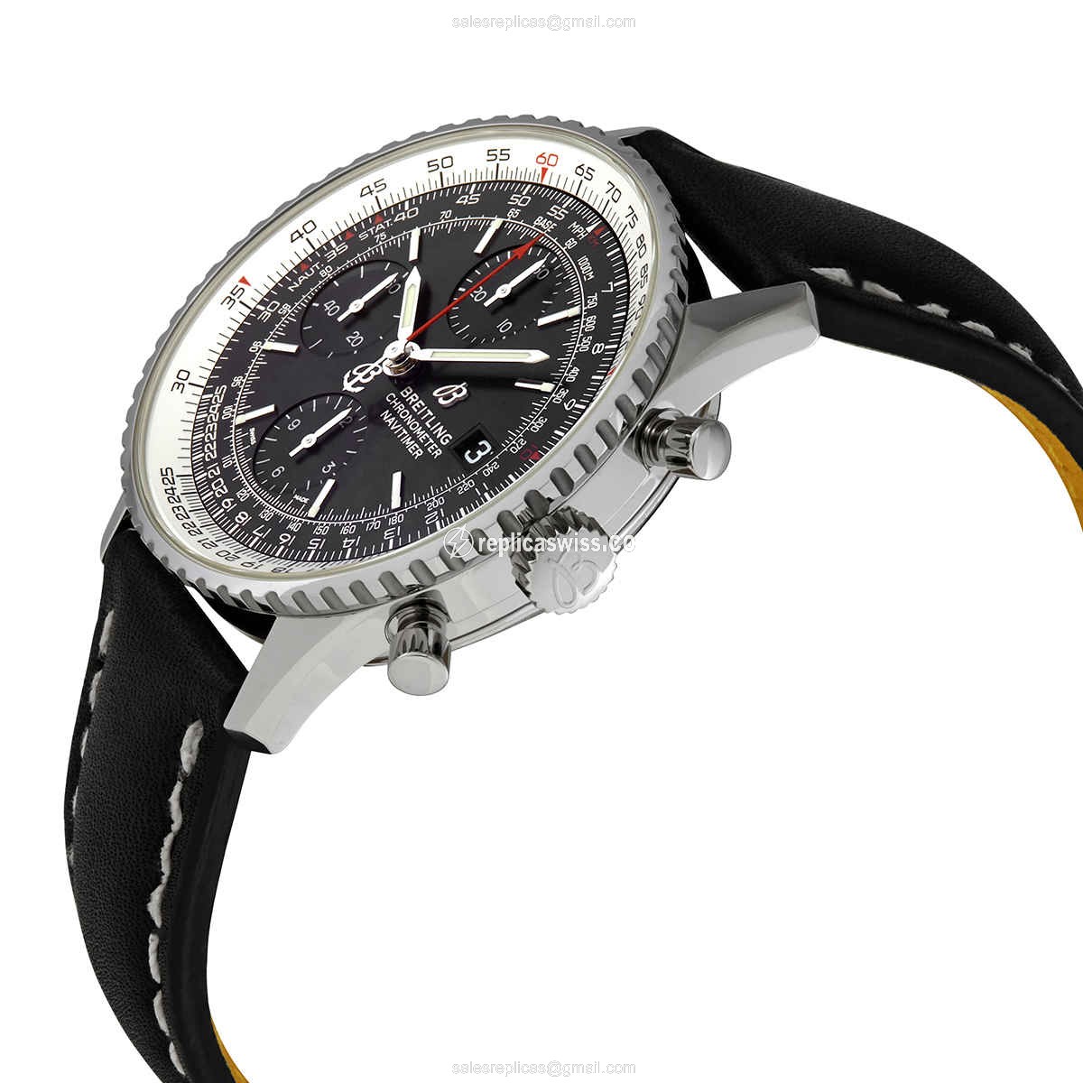 Breitling Navitimer 1 Replica - Automatic - Steel Case - Black Dial - Black Cowhide Strap - View 2