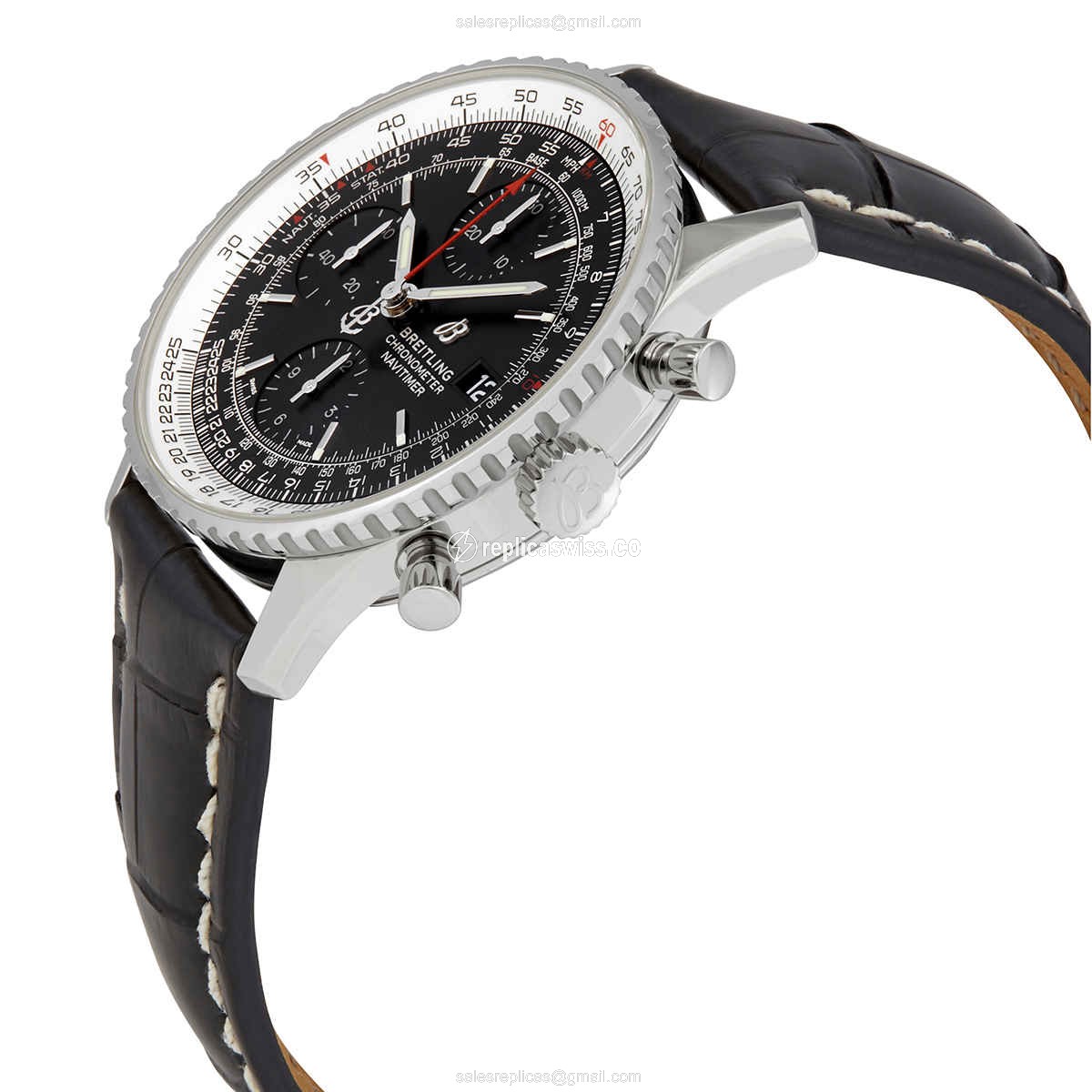 Breitling A13324121B1P2 NAVITIMER 1 - Automatic - Steel Case - Black Dial - Alligator Black Strap - View 2