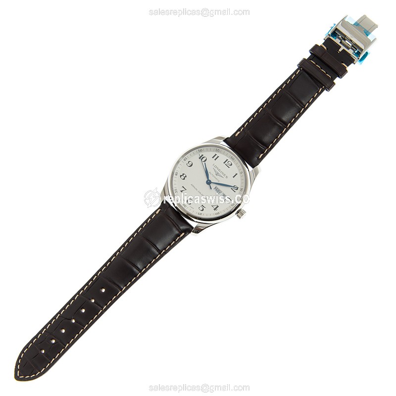 Longines L2.920.4.78.3 Replica - Automatic - Steel Case - White Dial, Brown Alligator Strap - View 2