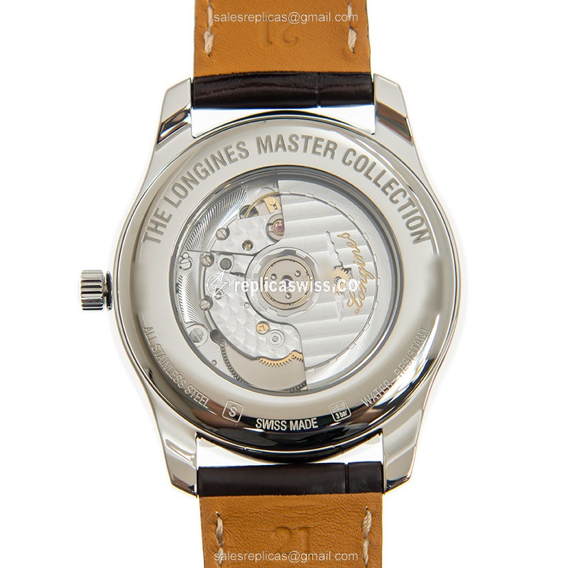 Longines L2.920.4.78.3 Replica - Automatic - Steel Case - White Dial, Brown Alligator Strap - View 3