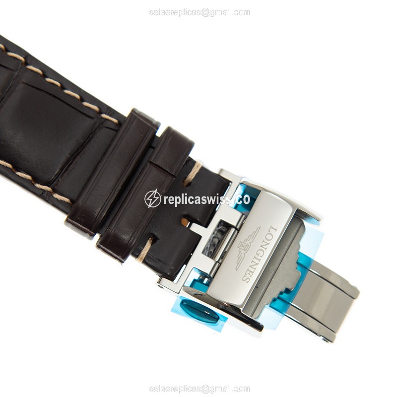 Longines L2.920.4.78.3 Replica - Automatic - Steel Case - White Dial, Brown Alligator Strap - View 4