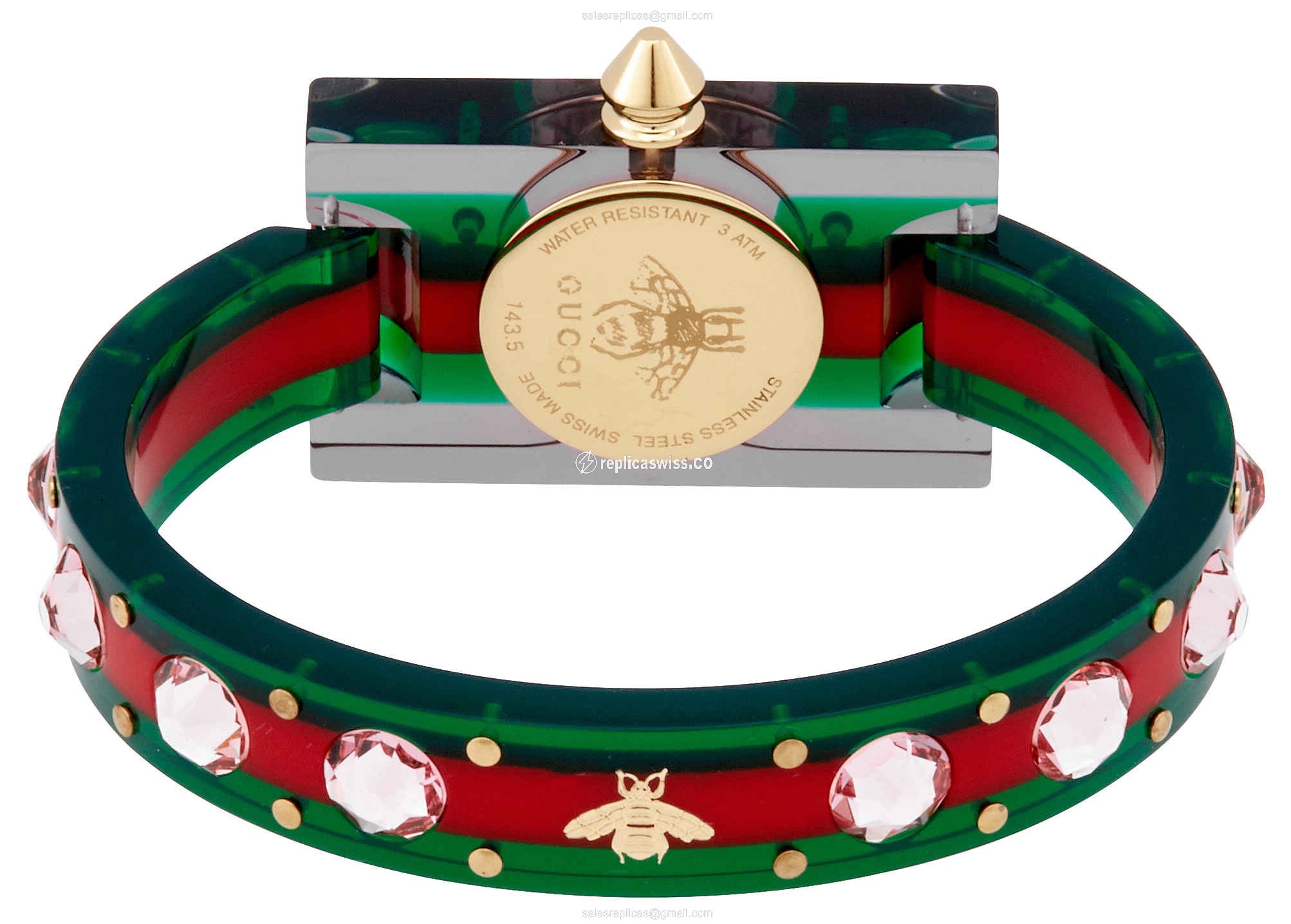 Gucci YA143525 Vintage Quartz Resin - Pink Dial - Green Resin Bangle - View 3