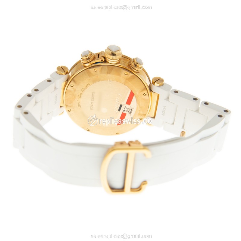 Cartier Pasha Replica - Quartz - 18kt Gold - Diamond Accents - White Dial - Alligator Strap - View 4