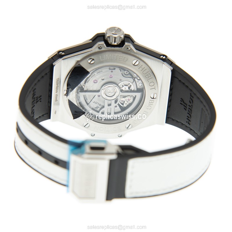 Hublot BIG BANG Replica - Automatic - Stainless Steel & Diamond - White Dial - Rubber Strap - View 4