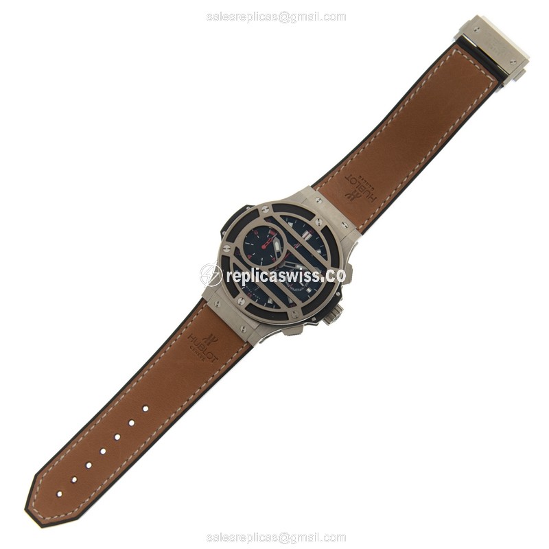 Hublot BIG BANG Manual - Titanium Case - Black Dial - Brown Cowhide - Clasp - View 2