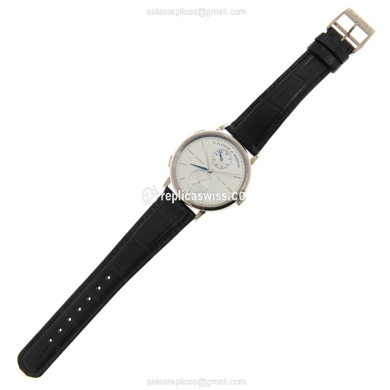 A Lange & Sohne Saxonia Replica - Automatic 18kt White Gold - White Dial - Black Alligator Strap - View 2