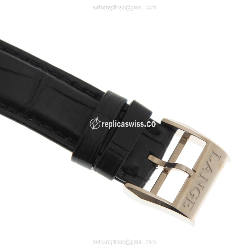 A Lange & Sohne Saxonia Replica - Automatic 18kt White Gold - White Dial - Black Alligator Strap - View 4