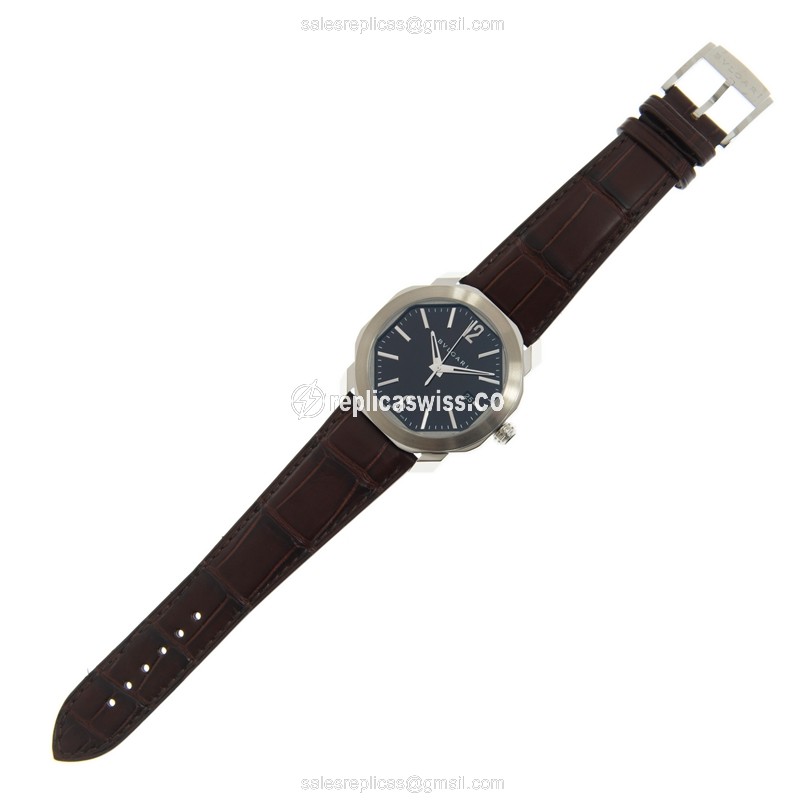 Bulgari OC41C1SLD Replica - Automatic - Brown Dial - Stainless Steel Case - Brown Alligator Strap - View 2