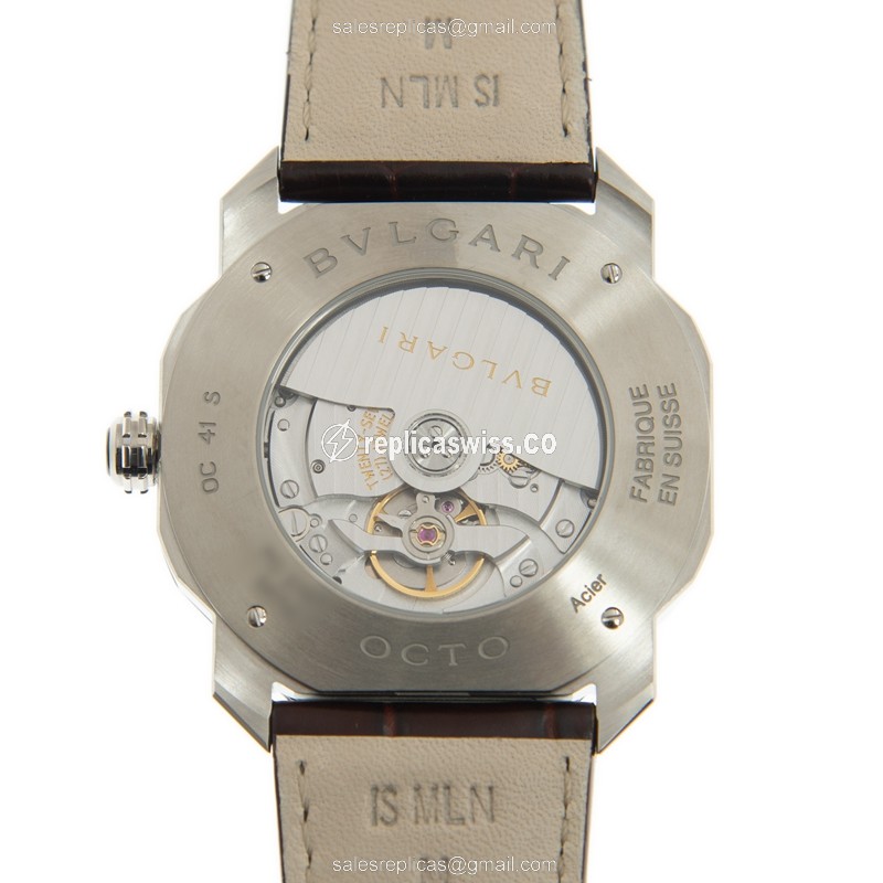 Bulgari OC41C1SLD Replica - Automatic - Brown Dial - Stainless Steel Case - Brown Alligator Strap - View 3